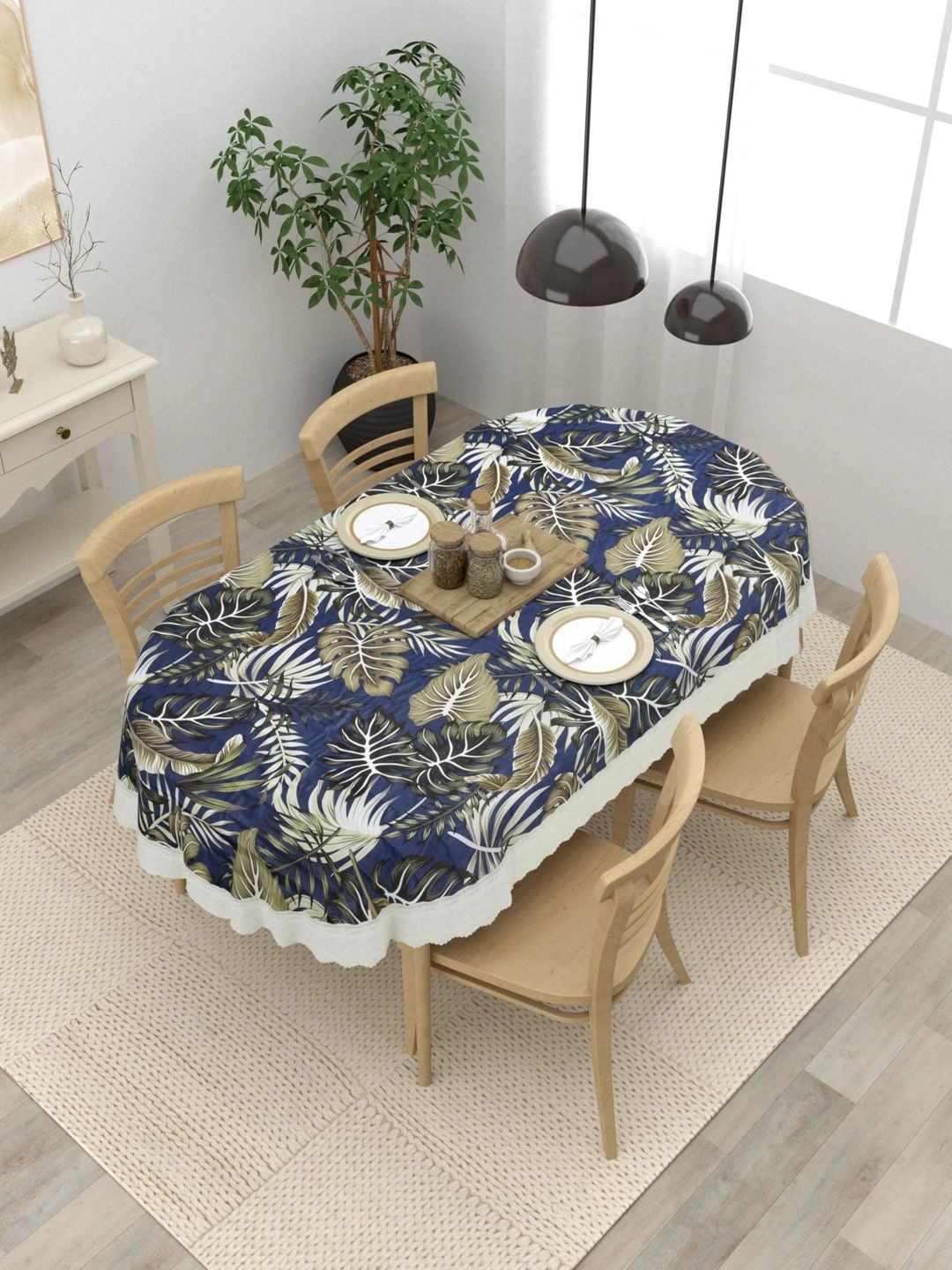 Myntra Elegant Homes Blue Waterproof Oval 4-Seater Table Cover-picture-37
