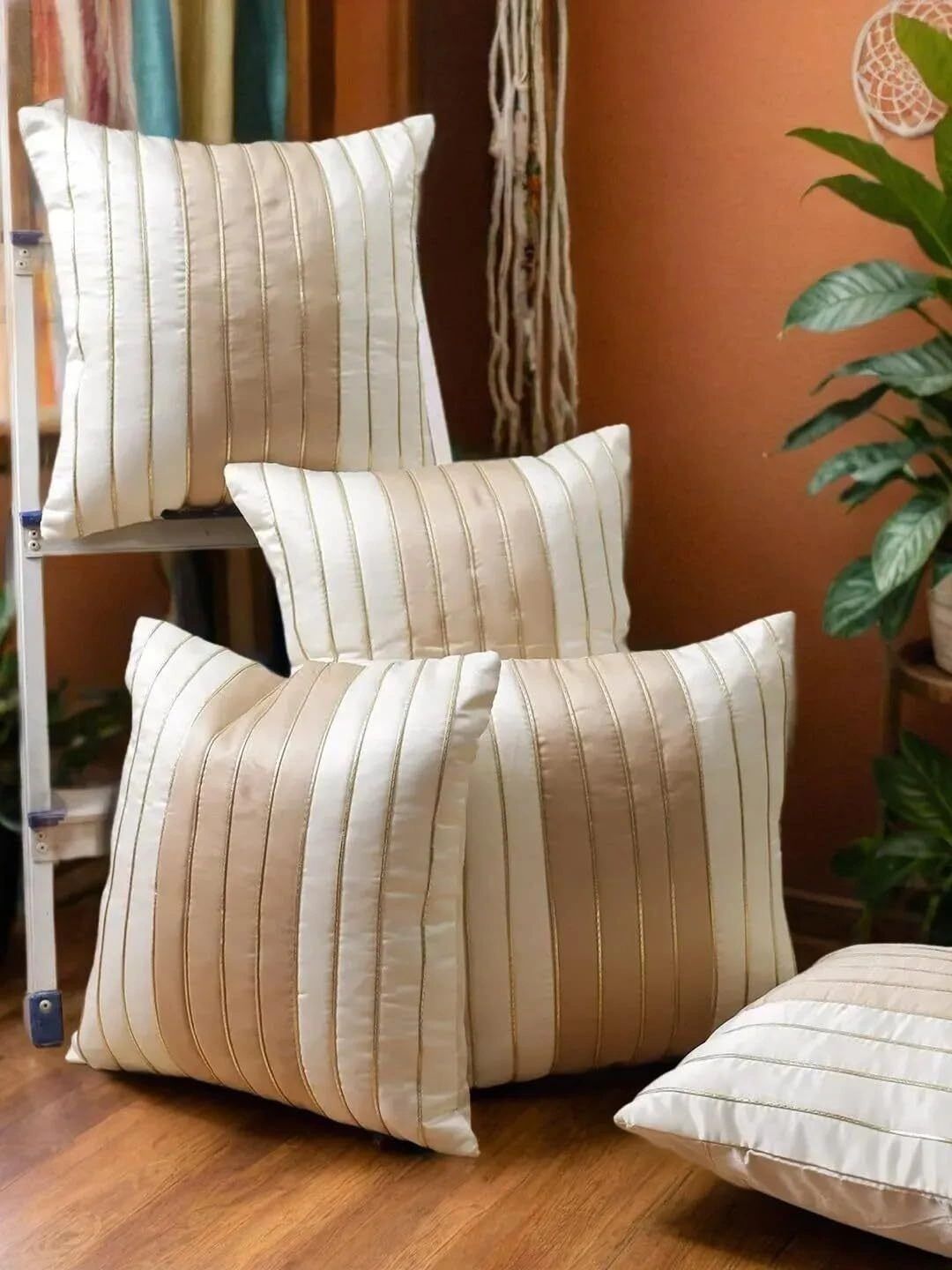 BALLEY Beige Set of 5 Striped Square Cushion Covers-image-36
