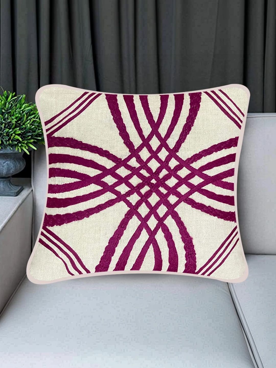 SAJAVAT Off White & Magenta Cushion Covers-image-4