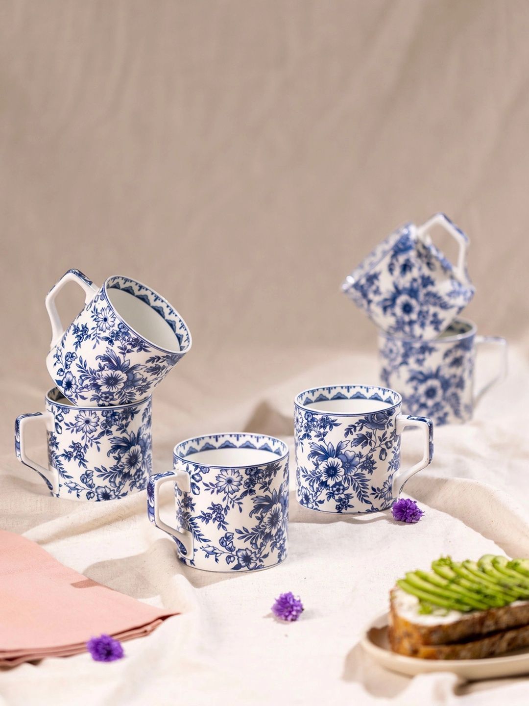 GOLDEN QUEEN'S Blue Floral Printed Bone China Glossy Mugs Set of Cups and Mugs-image-36