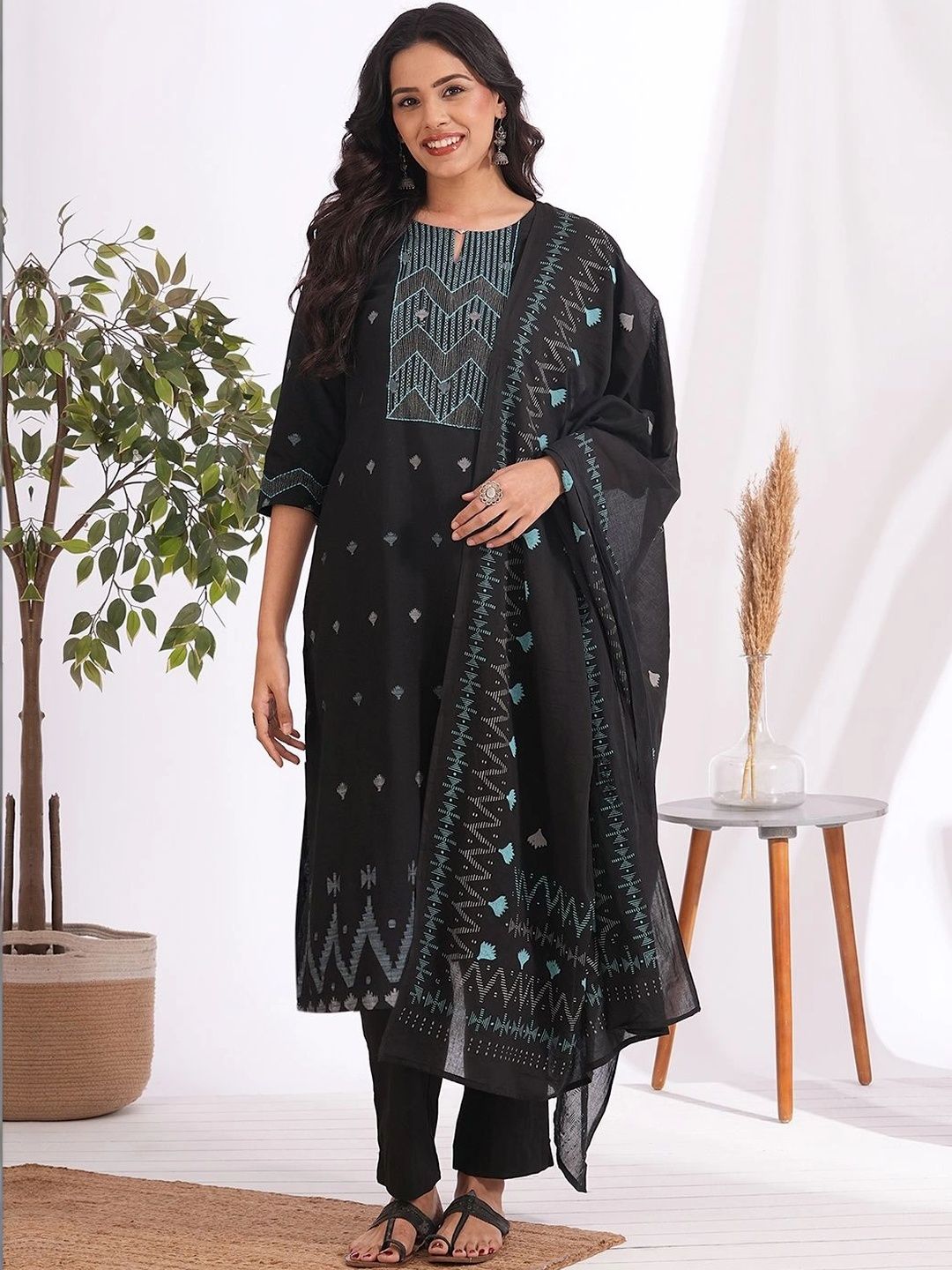 KAMI KUBI Women Ethnic Motifs Printed Regular Pure Cotton Kurta with Trousers & With Dupatta-picture-12