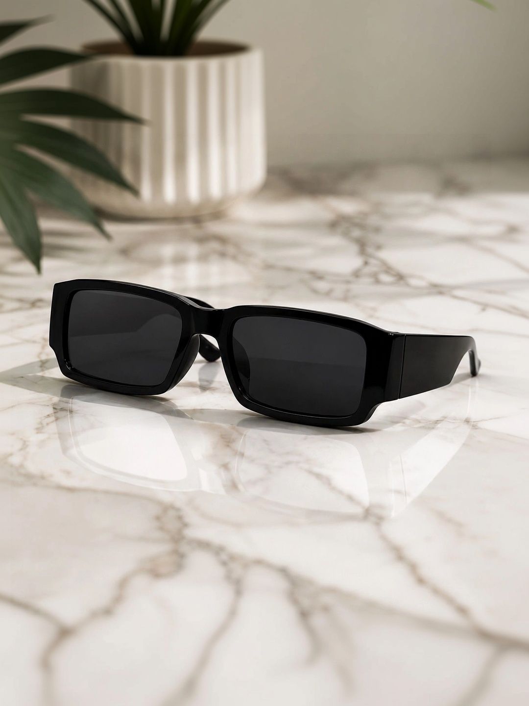 Mast & Harbour Unisex Black Lens & Black Rectangle Sunglasses with-image-33