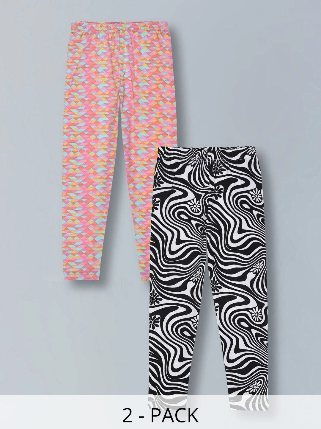 PLUM TREE Girls Pack Of 2 Printed Ankle Length Leggings-picture-15