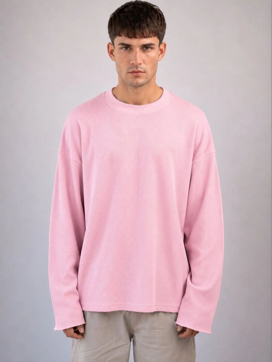 MOHICANS Waffle Textured Full Sleeves Oversized Cotton T-shirt-image-37