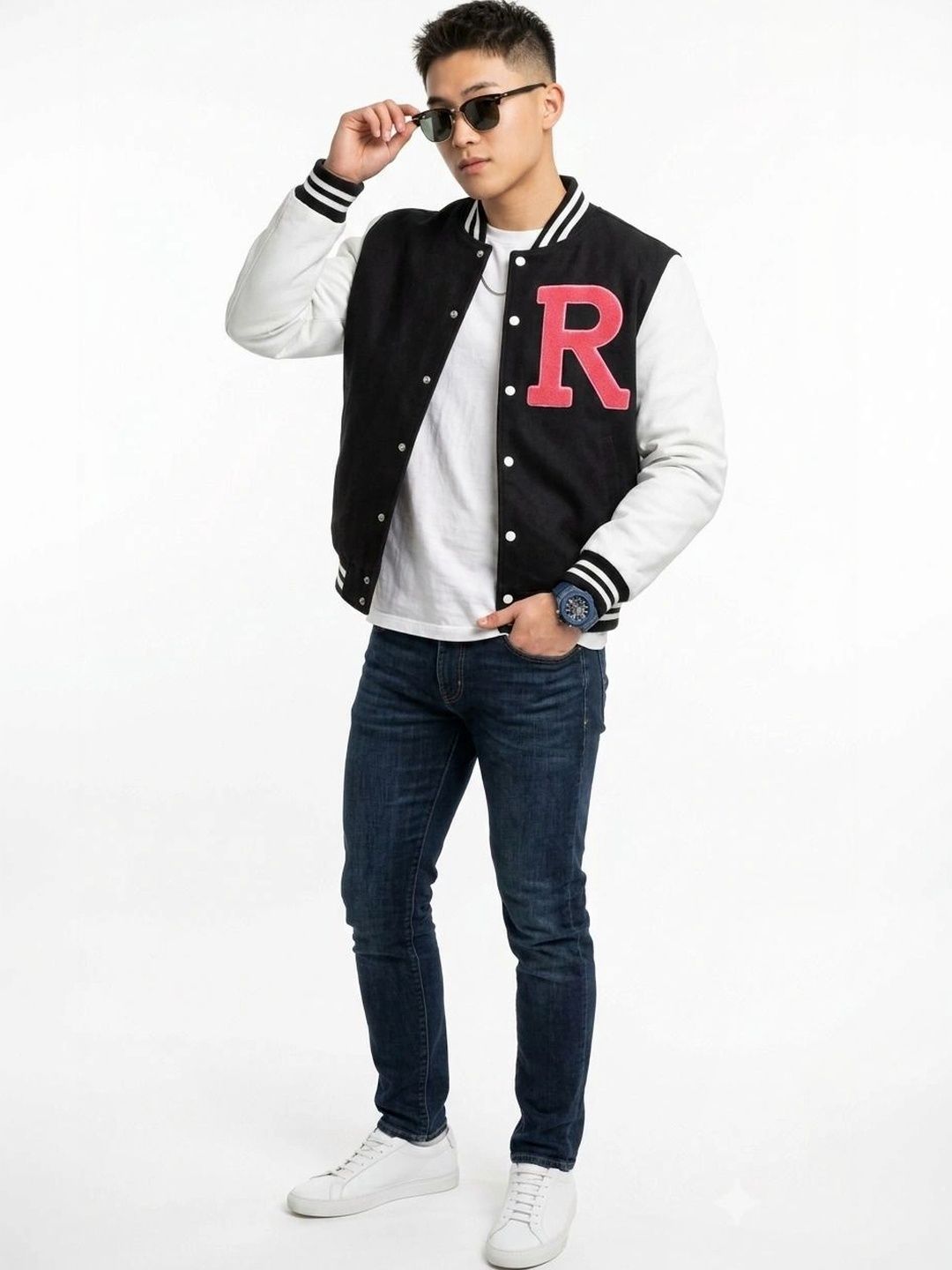 oiin Men Brand Logo Colourblocked Fleece Blend Varsity Jacket-picture-25