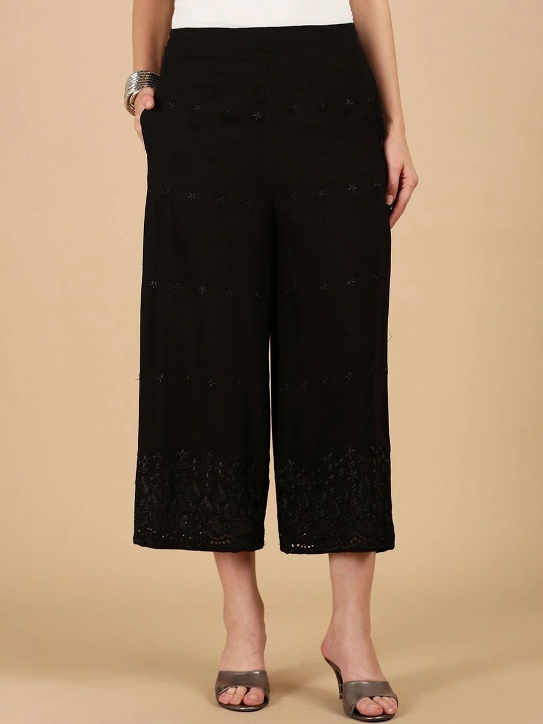 De Moza Women Embroidered Cropped Ethnic Palazzos-picture-0
