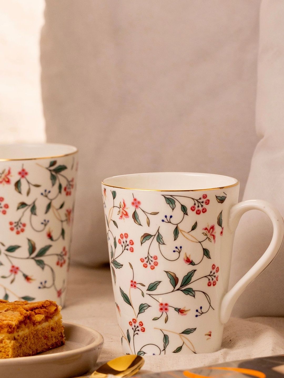 GOLDEN QUEEN'S Pink Floral Printed Bone China Glossy Mugs Set of Cups and Mugs-image-14
