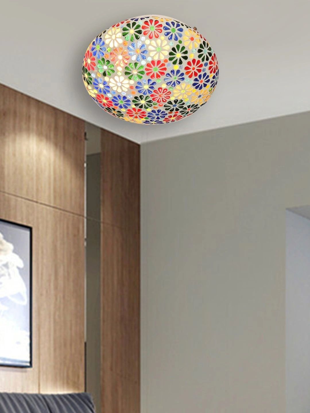Myntra Elegant Homes Multicoloured Printed Glass Ceiling Lamp-picture-29