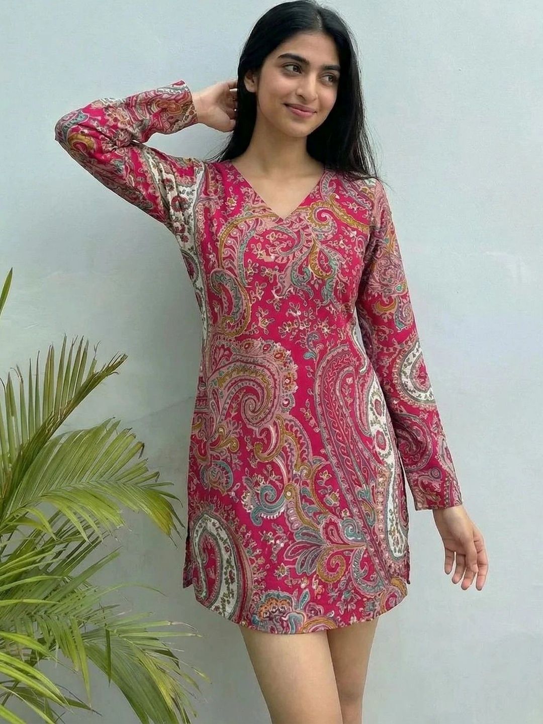 AHSAAS UDAIPUR Paisley Printed V-Neck Pure Cotton Kurti-picture-25