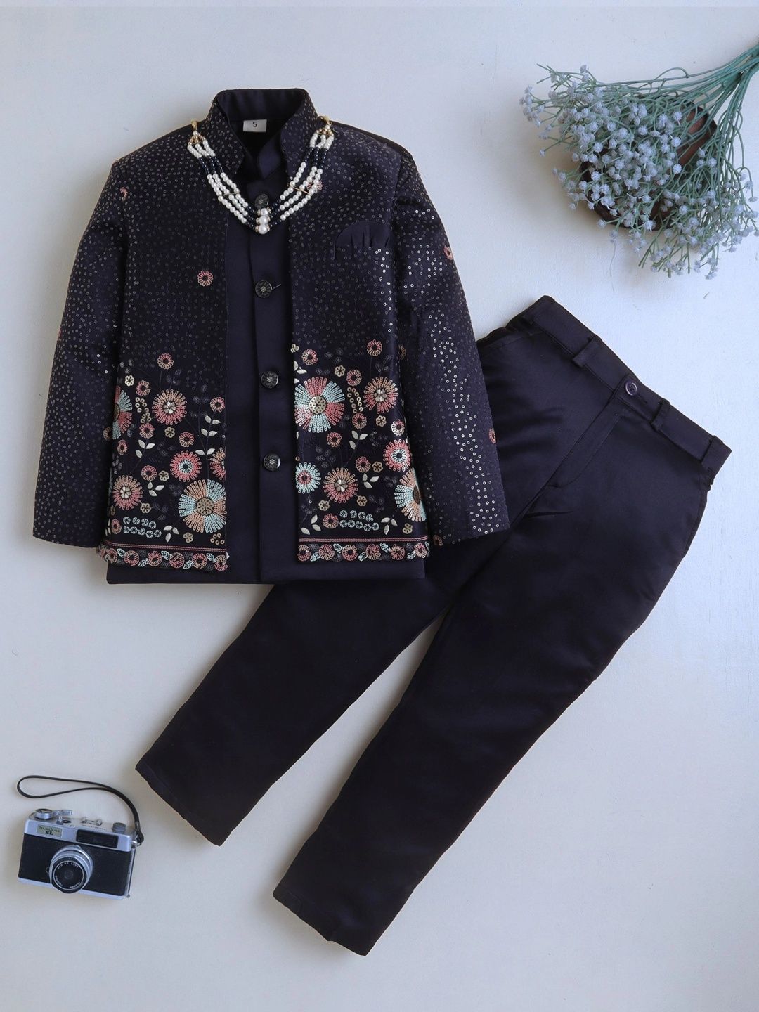 BT DEZINES Boys Floral Sequined Embroidered Sherwani Set-picture-30