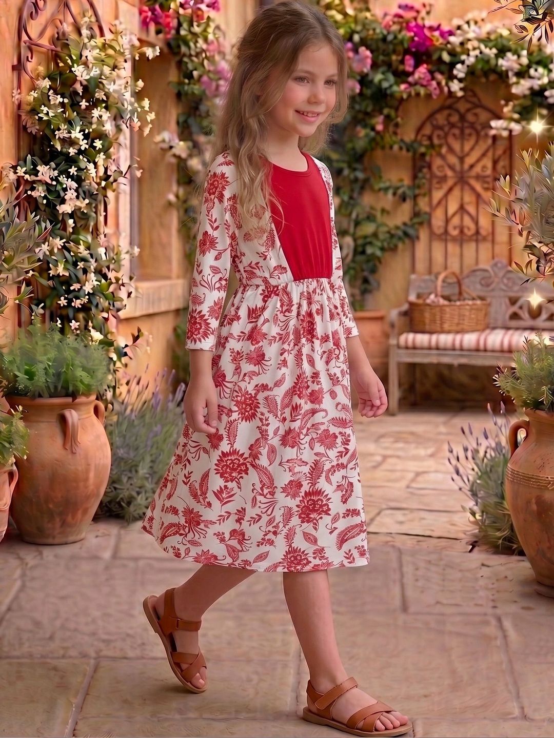 White World Floral Print A-Line Dress-image-40