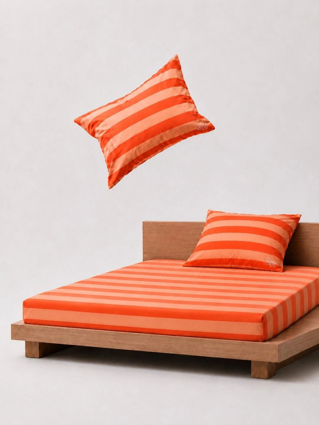 RAHESI HOME Orange Striped King Bedsheet with 2 Pillow Covers-image-43