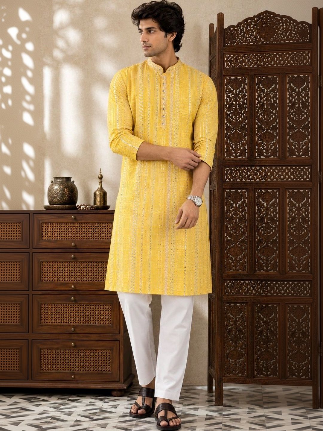 SKYWORRIX Men Embellished Sequinned Kurta-picture-25