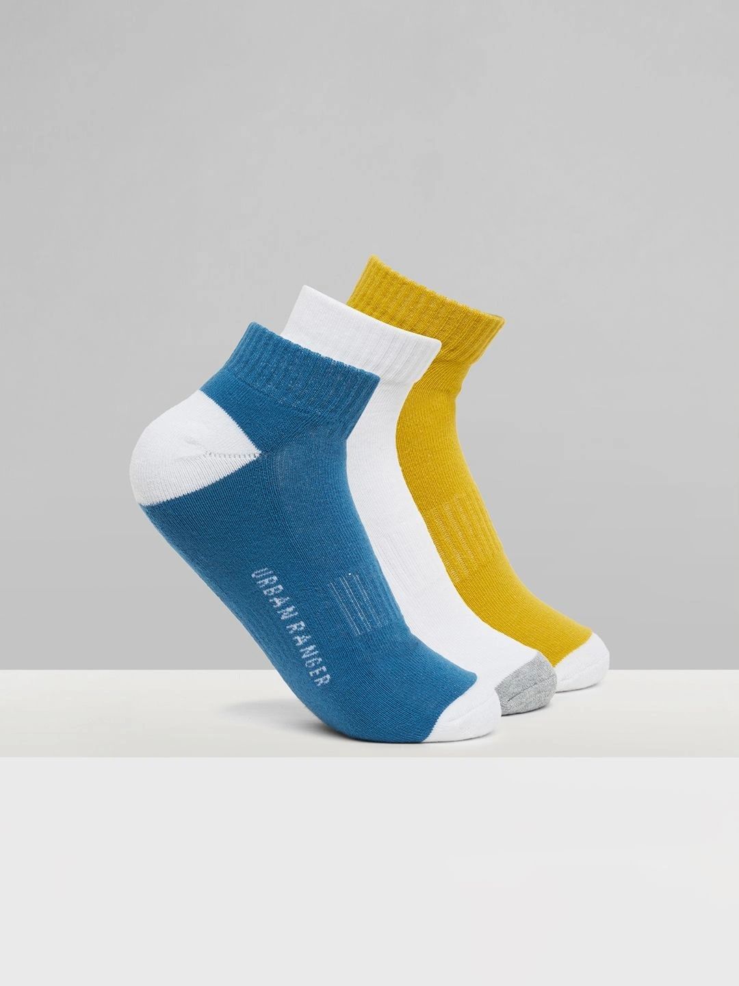 Urban Ranger by pantaloons Men Pack of 3 Cotton Blend Assorted Colourblocked Ankle Length Socks-picture-31