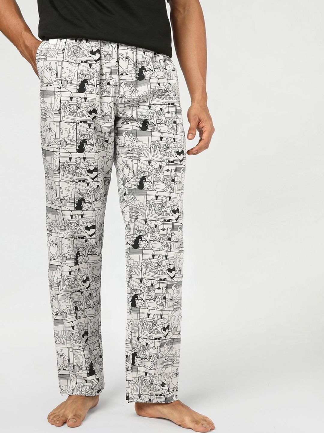 Bewakoof Men's Light Grey & Black Johnny Bravo All Over Printed Pyjamas-picture-18