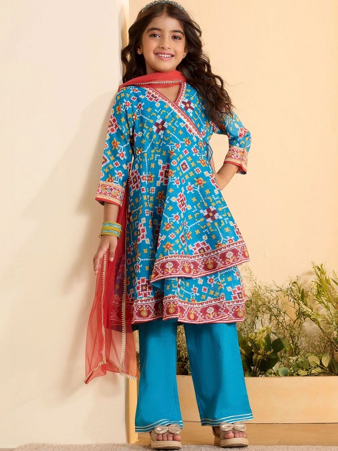 Biba Girls Printed Angrakha Kurta with Palazzos & With Dupatta-picture-14