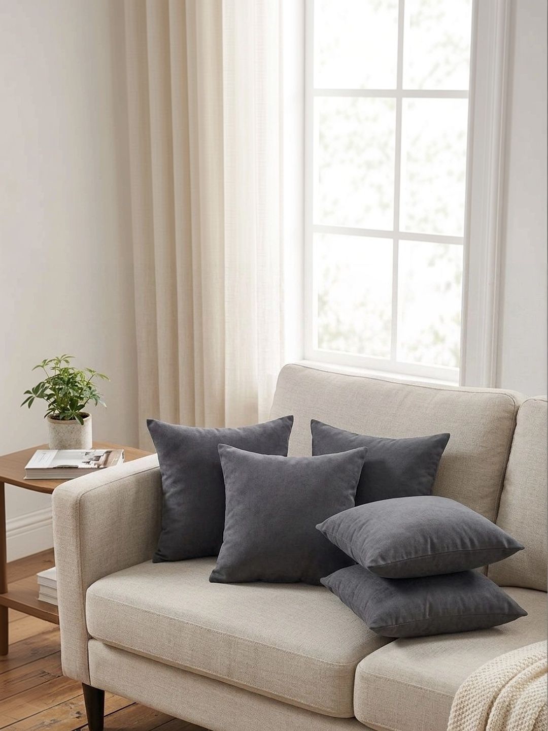BALLEY Grey Set of 5 Satin Square Cushion Covers-image-39