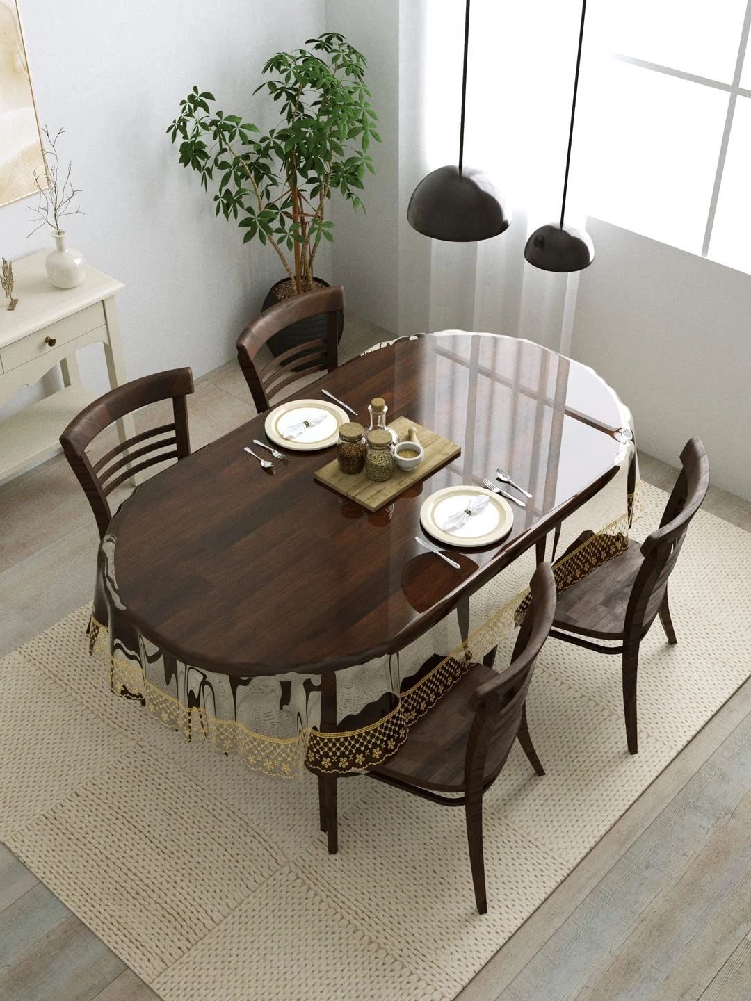 Myntra Elegant Homes Gold-Toned Ethnic Motifs Waterproof Oval 6-Seater Table Cover with Embellished details-picture-35