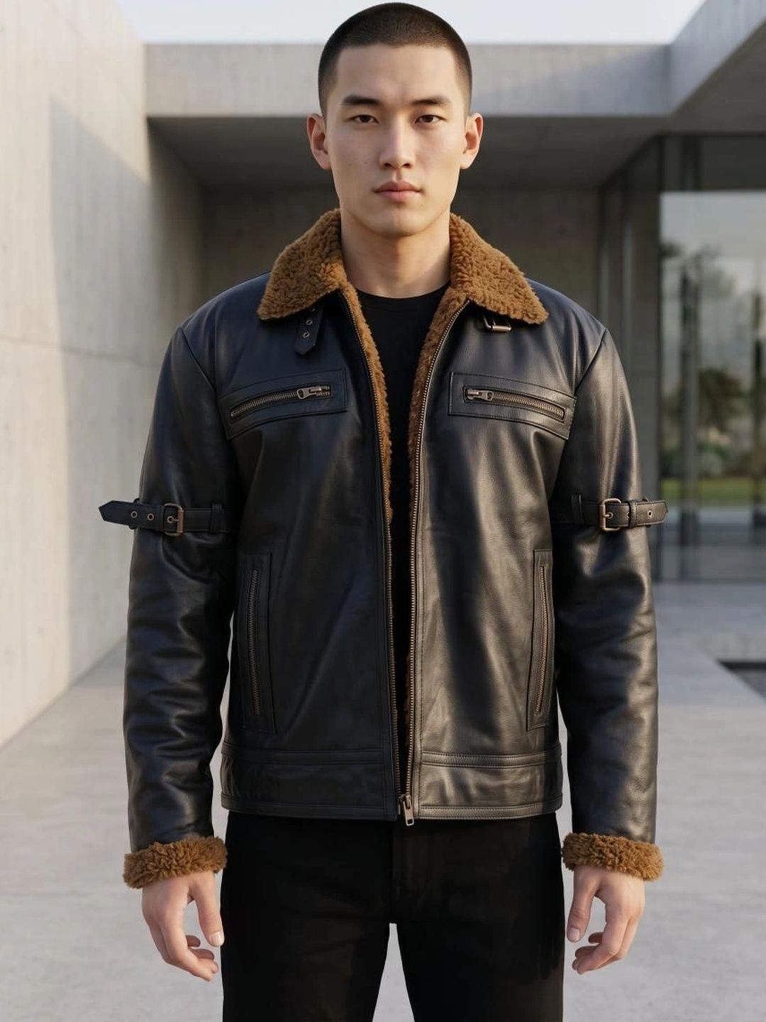Mark Styling Men Leather Insulator Jacket-picture-45
