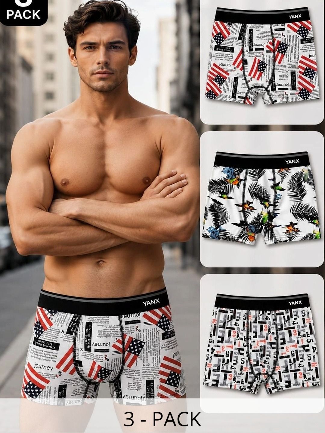 YANXWEAR Men Pack of 3 Printed Assorted Boxer-Style Briefs-picture-42