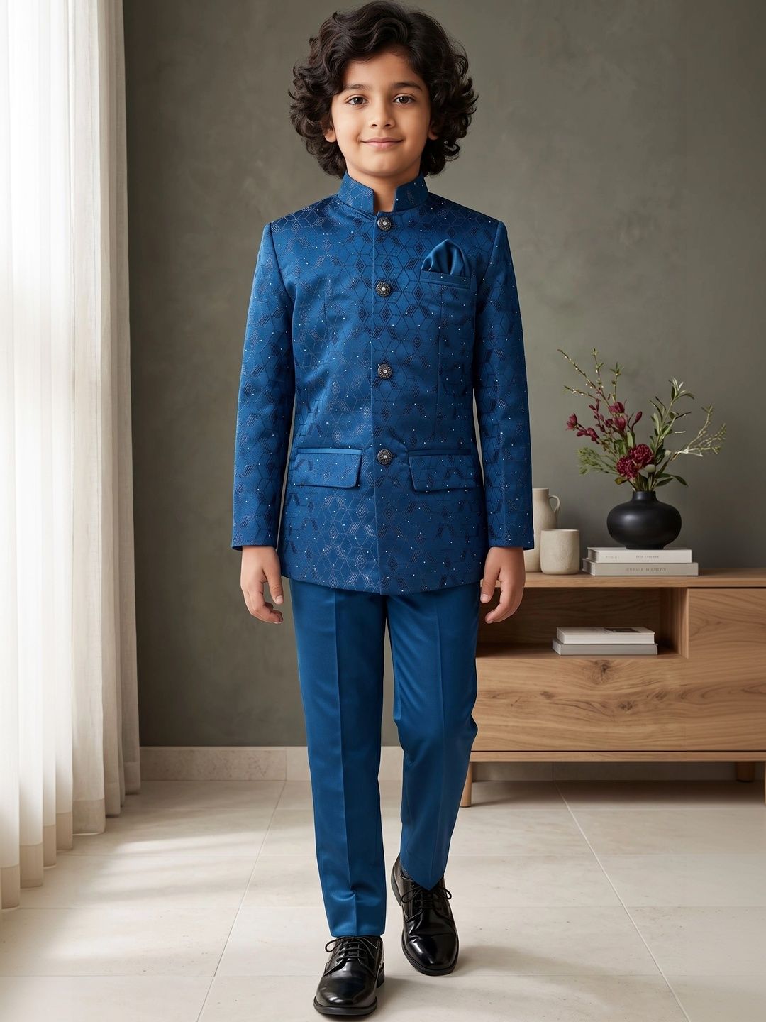 ahhaaaa Boys Embroidered Mandarin Collar Sherwani-picture-37