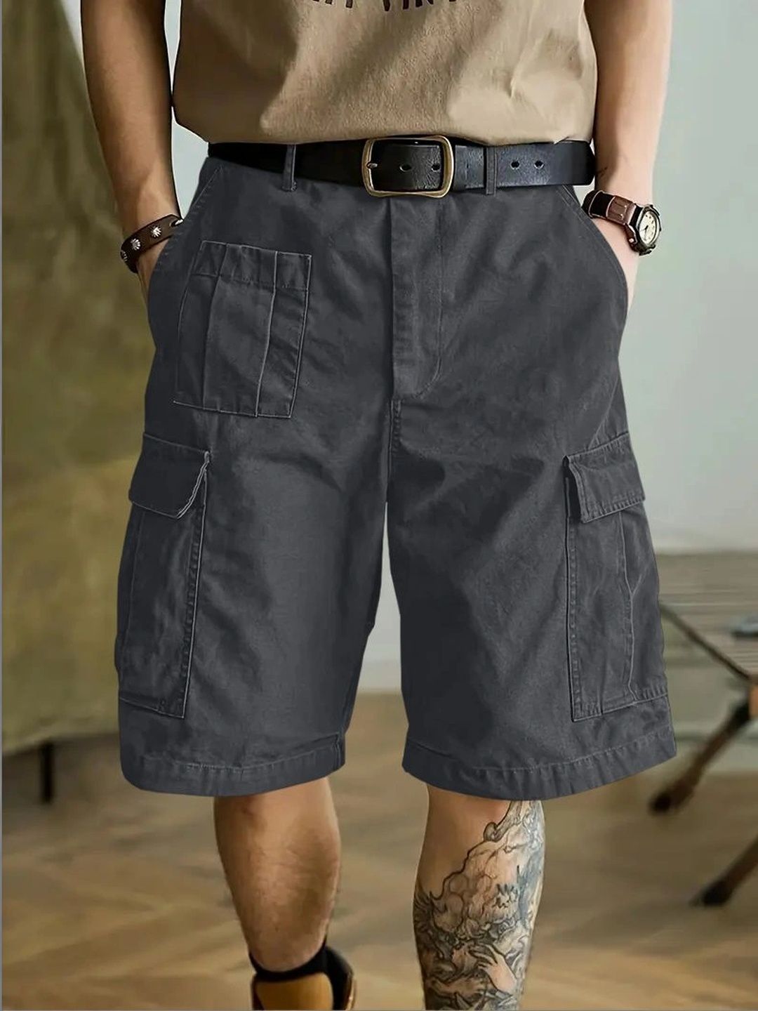 LERIYA FASHION Men High-Rise Cargo Shorts-picture-24