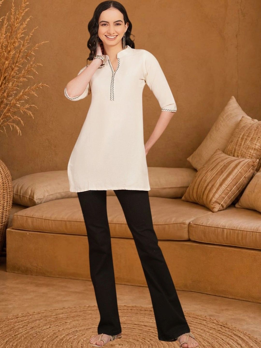 Anouk Rustic Embroidered Pure Cotton Blend Khadi Kurti-picture-20