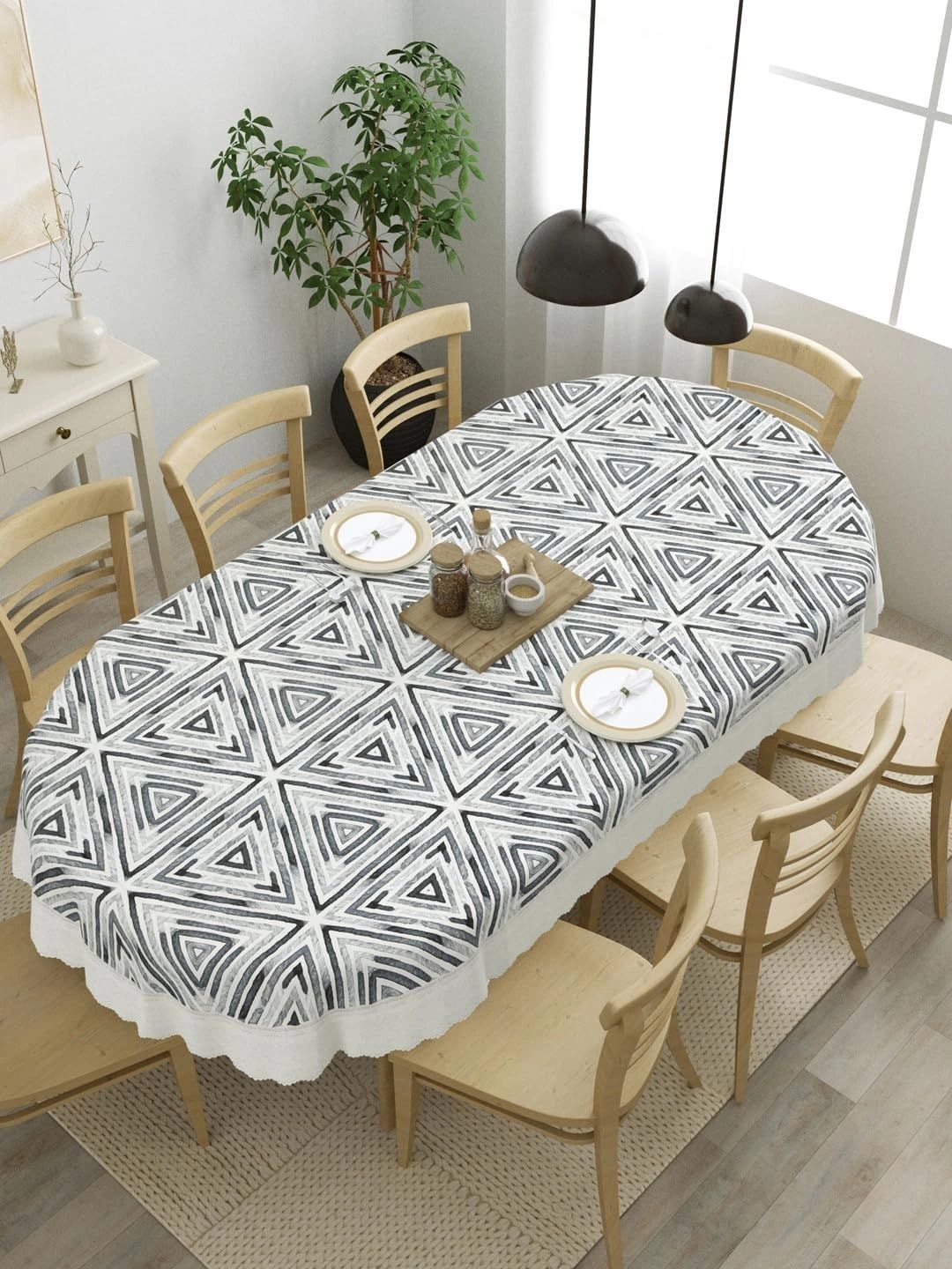 Aura Black Geometric Printed Waterproof Oval 6-Seater Table Cover-picture-22