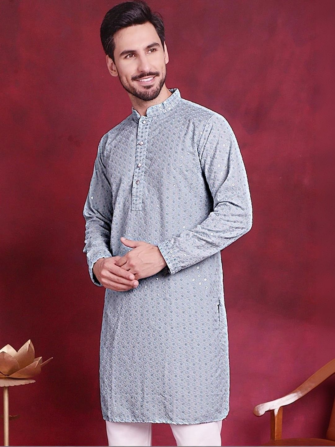 Moda Rapido Men Ethnic Motifs Embroidered Regular Kurta with Pyjamas-picture-17