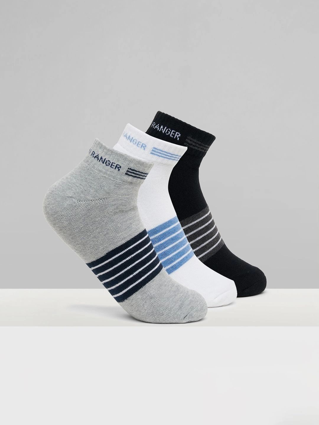 Urban Ranger by pantaloons Men Pack of 3 Cotton Blend Assorted Striped Ankle Length Socks-picture-30