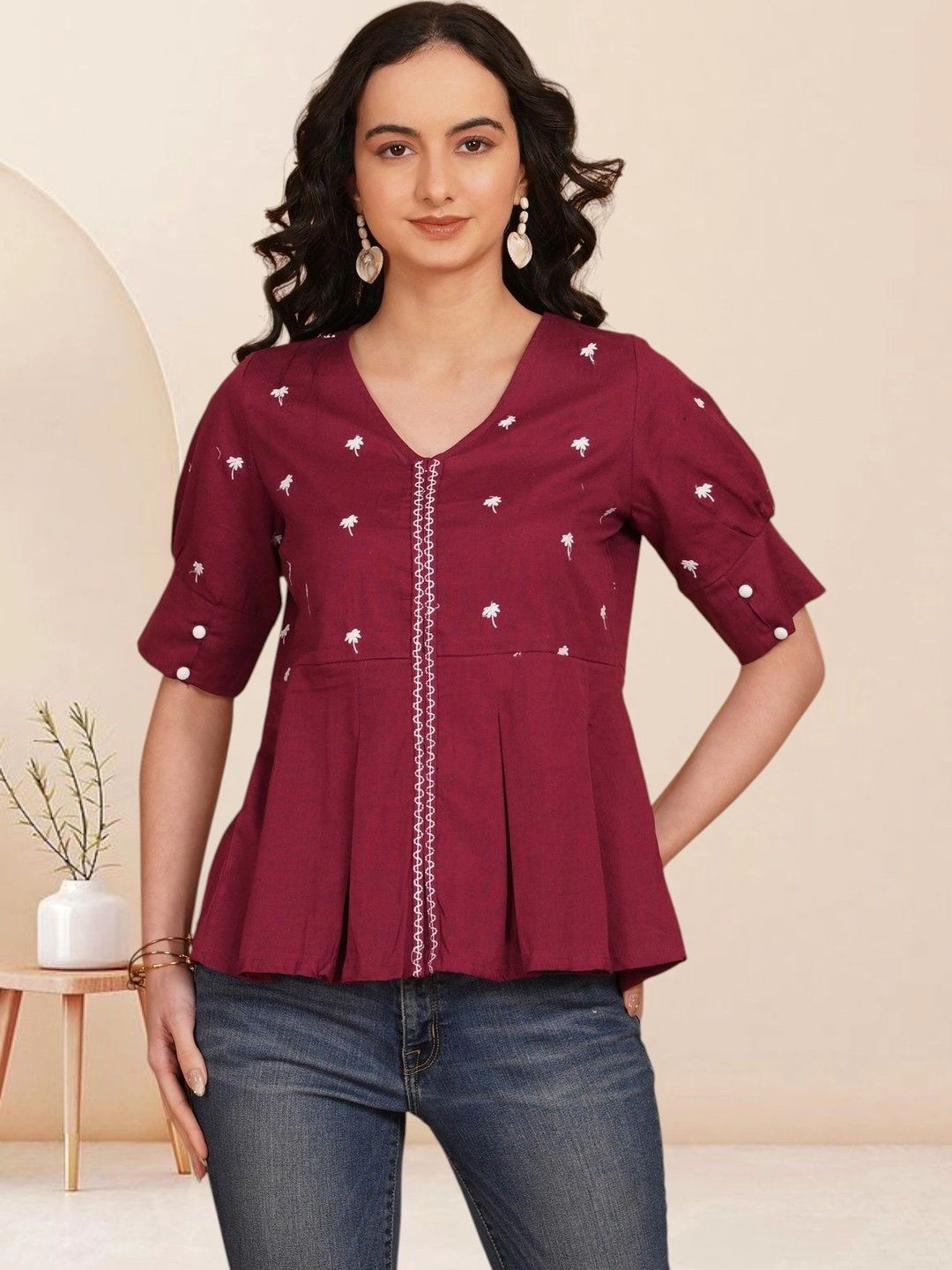 KALAMIR Ethnic Motifs Embroidered V-Neck Thread Work Pure Cotton Blend Khadi Thread Work Kurti-picture-38
