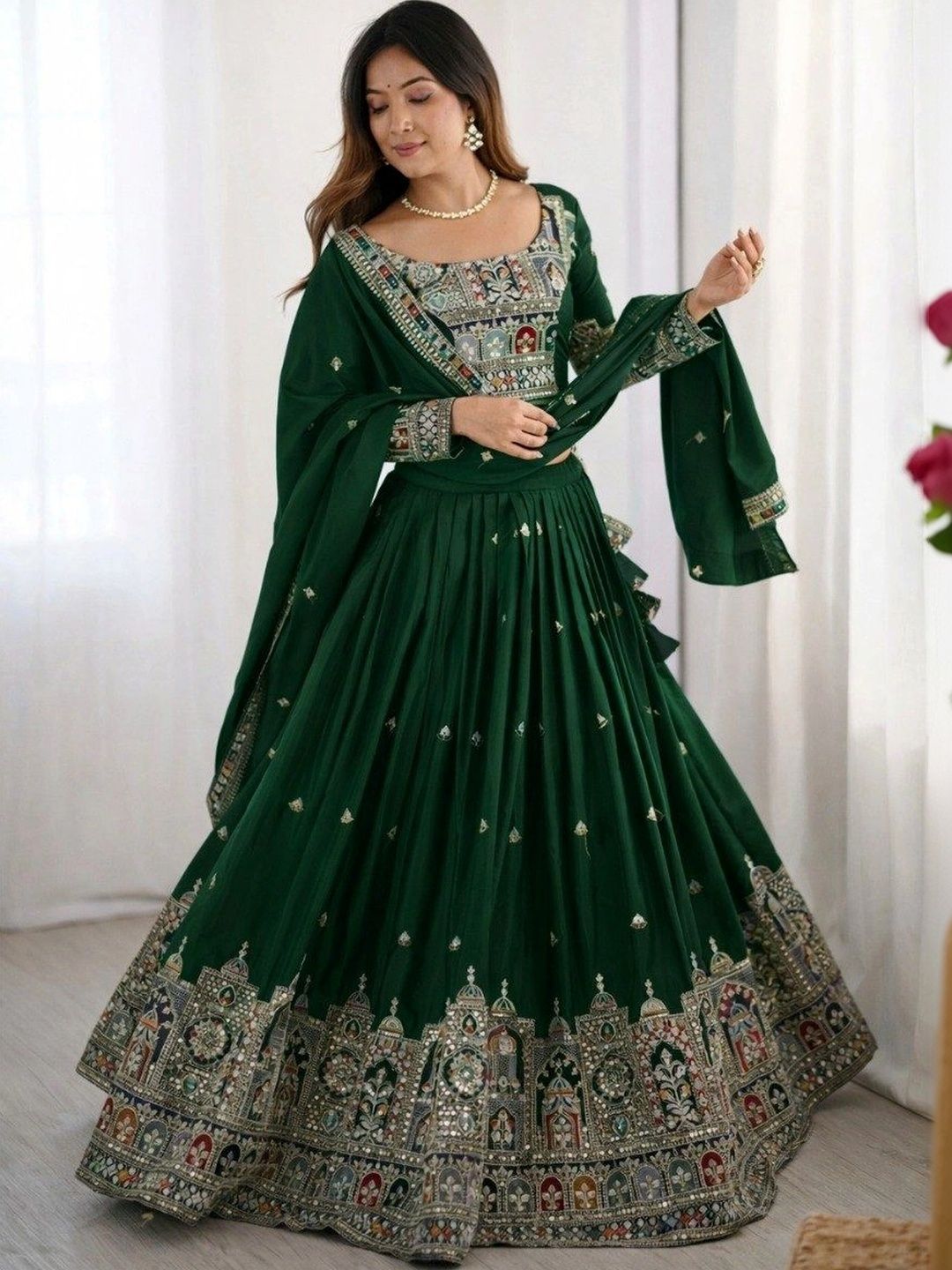 Bhavena texo feb Embroidered Semi Stitched Lehenga & Unstitched Blouse With Dupatta-image-14