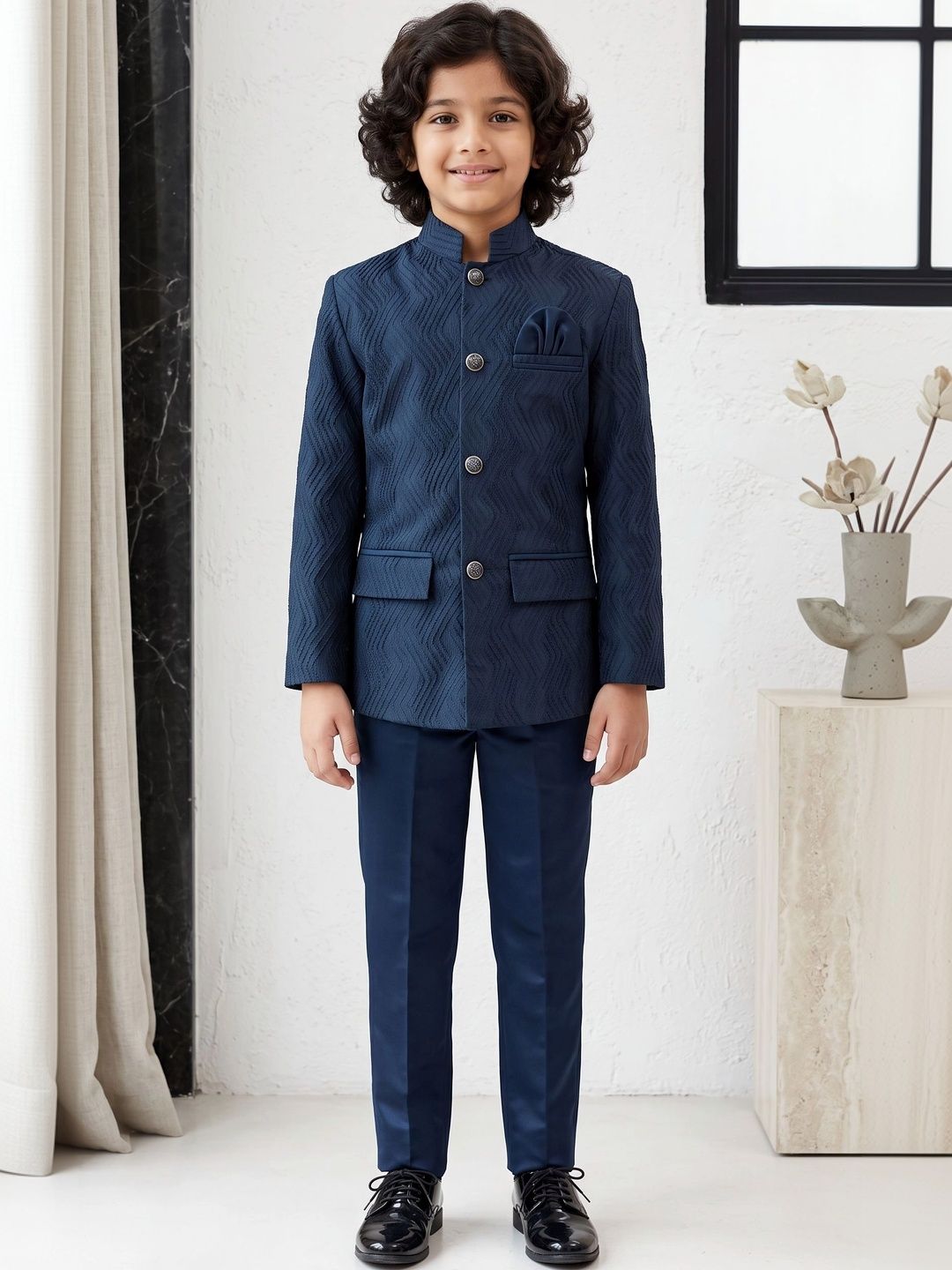 ahhaaaa Boys Embroidered Mandarin Collar Sherwani-picture-21