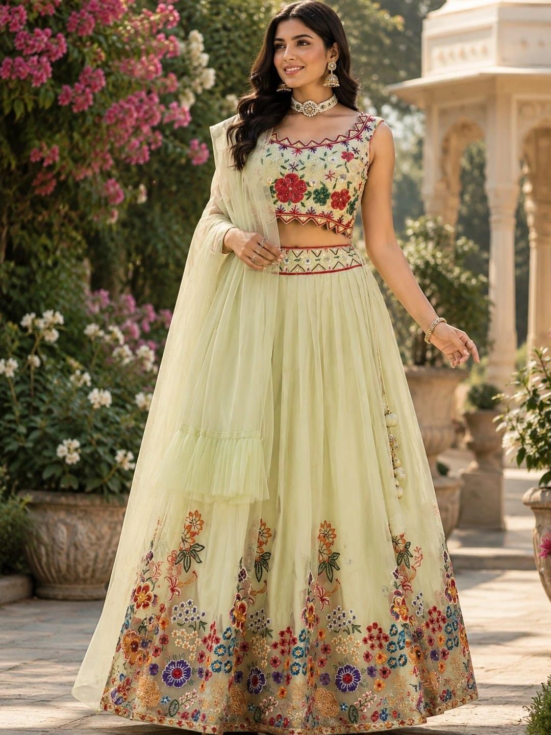 Indi Kal Embroidered Thread Work Ready to Wear Lehenga & Blouse With Dupatta-image-21