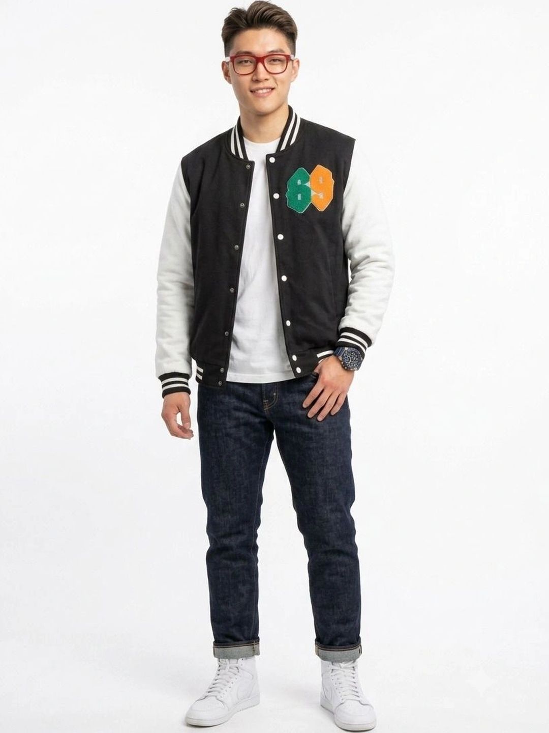 oiin Men Colourblocked Fleece Blend Varsity Jacket-picture-47