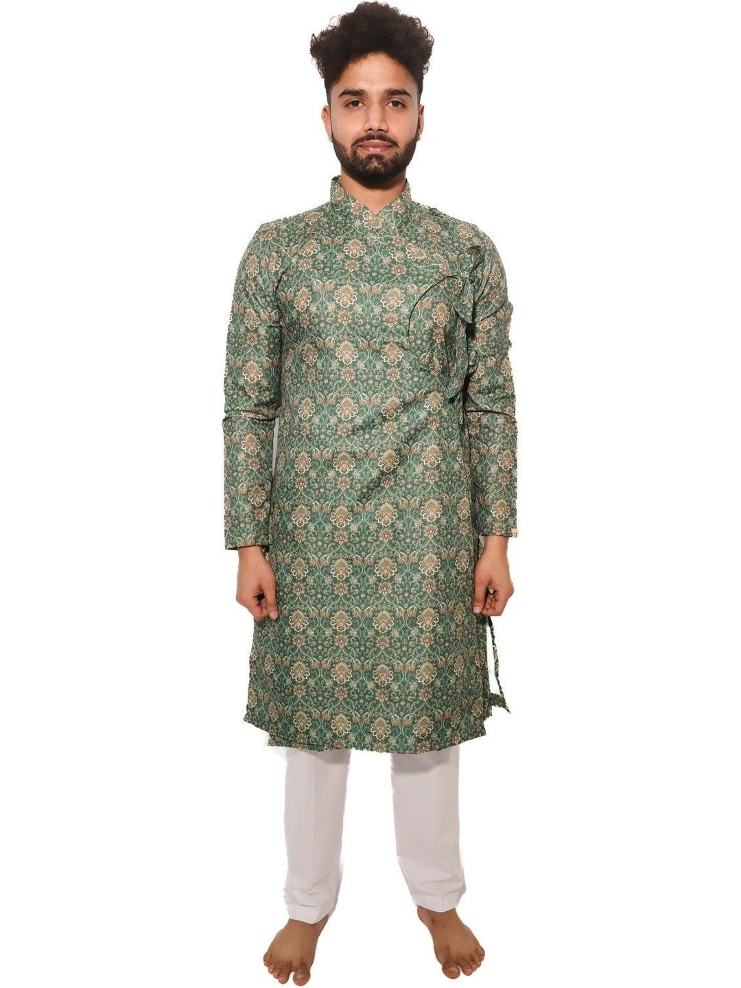 DHARniya Men Floral Printed Angrakha Pure Cotton Kurta with Pyjamas-picture-37