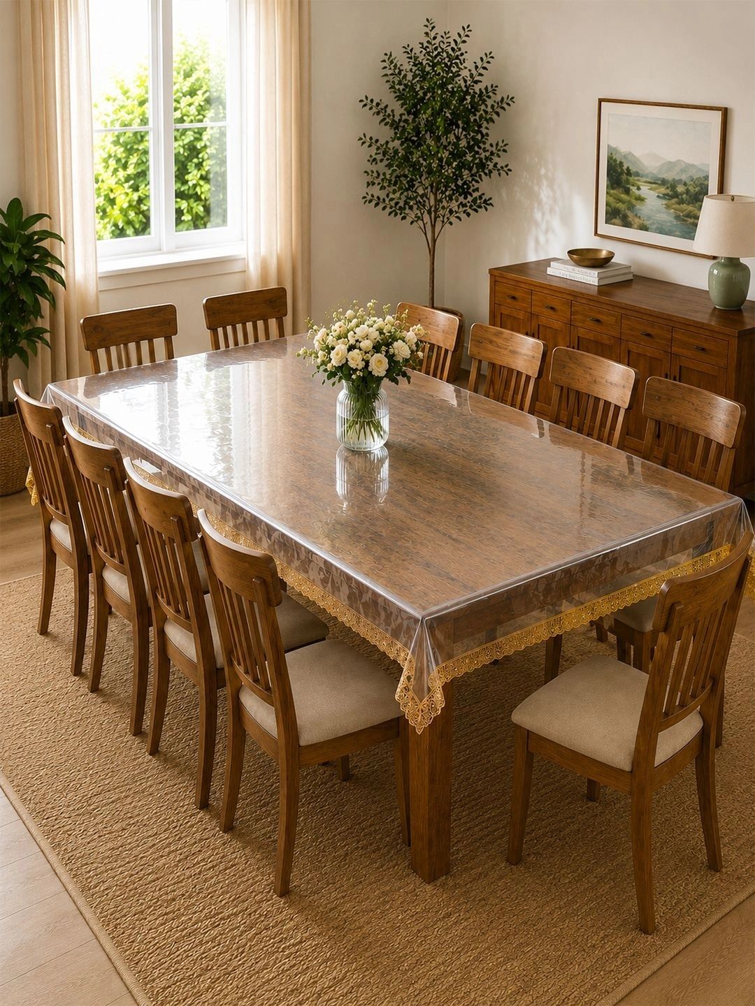 Aura Gold-Toned Waterproof 8-Seater Table Cover with Embellished details-picture-36