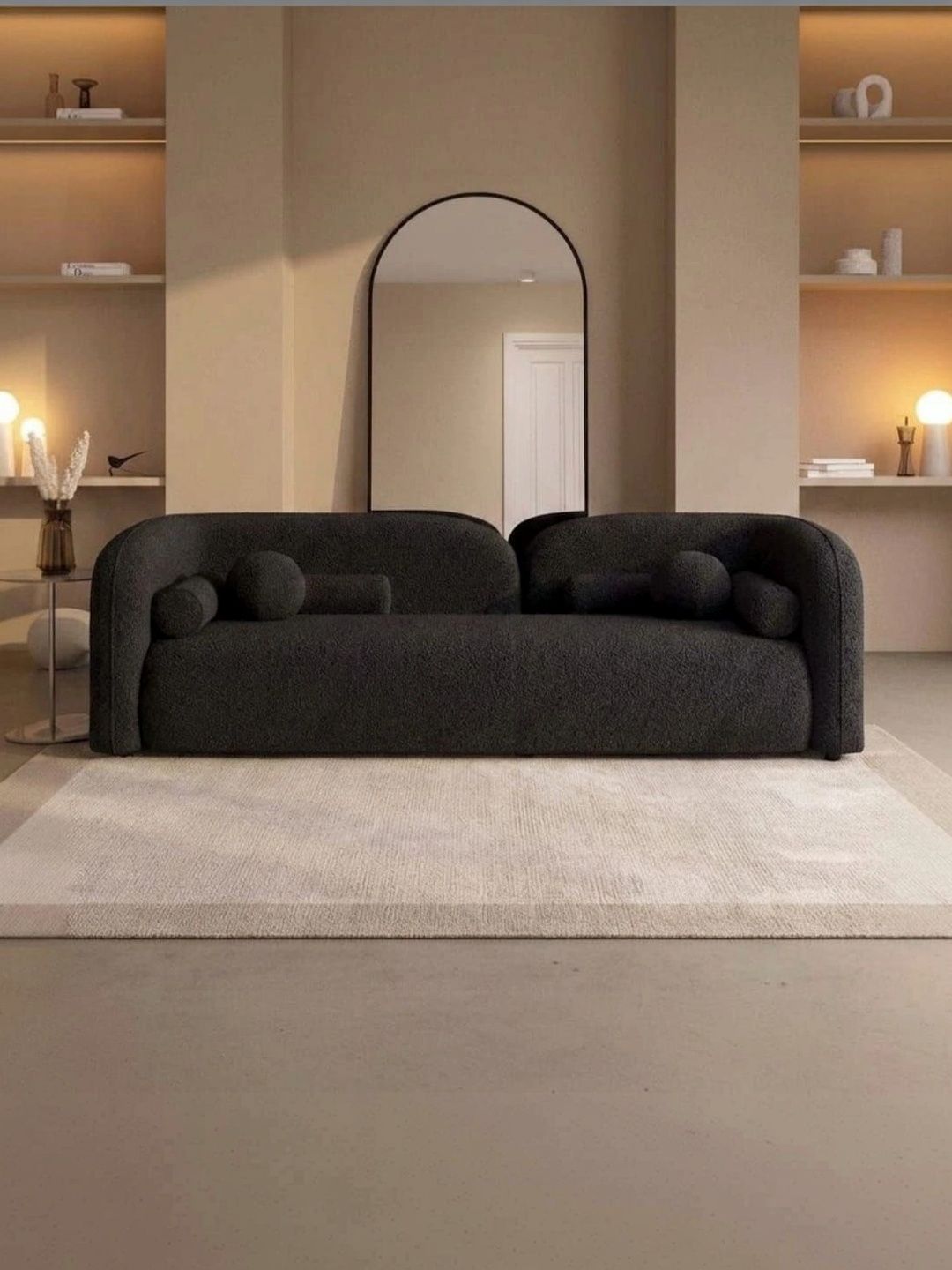 Soul craft Curve Black Wooden Soft 3 Seater Sofa-image-36