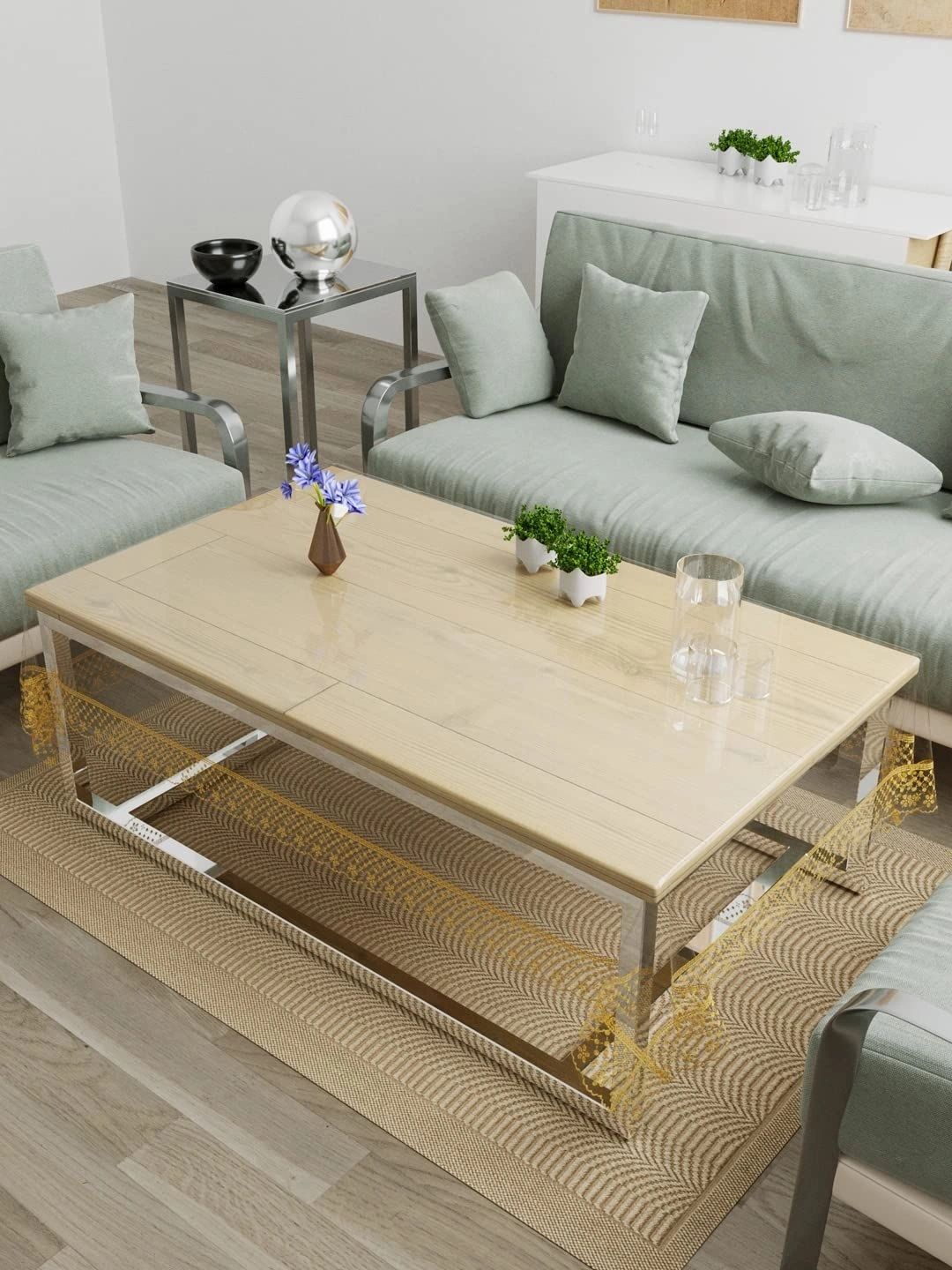 Myntra Elegant Homes Gold-Toned Waterproof 4-Seater Table Cover with Embellished details-picture-18