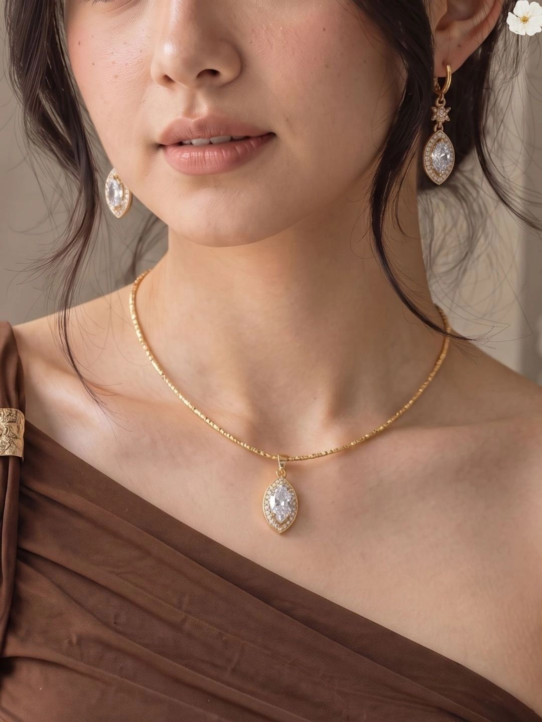 DressBerry Gold-Plated American Diamond Pendant and Earrings-picture-16