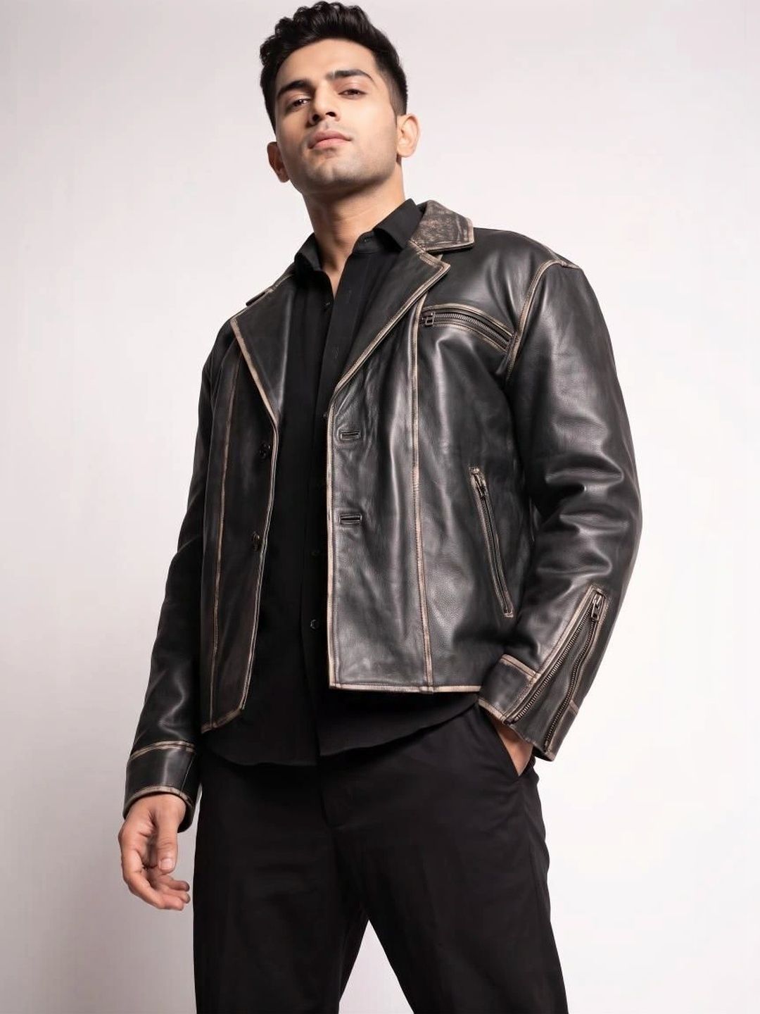 Mark Styling Men Leather Leather Jacket-picture-32