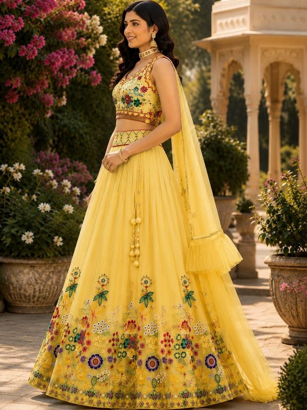 Indi Kal Embroidered Thread Work Ready to Wear Lehenga & Blouse With Dupatta-image-43
