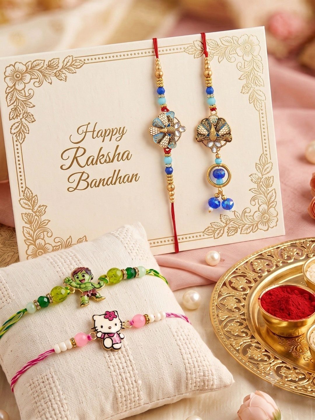 MEIRA JEWELLERY Set of 4 Peacock Rakhi-picture-10