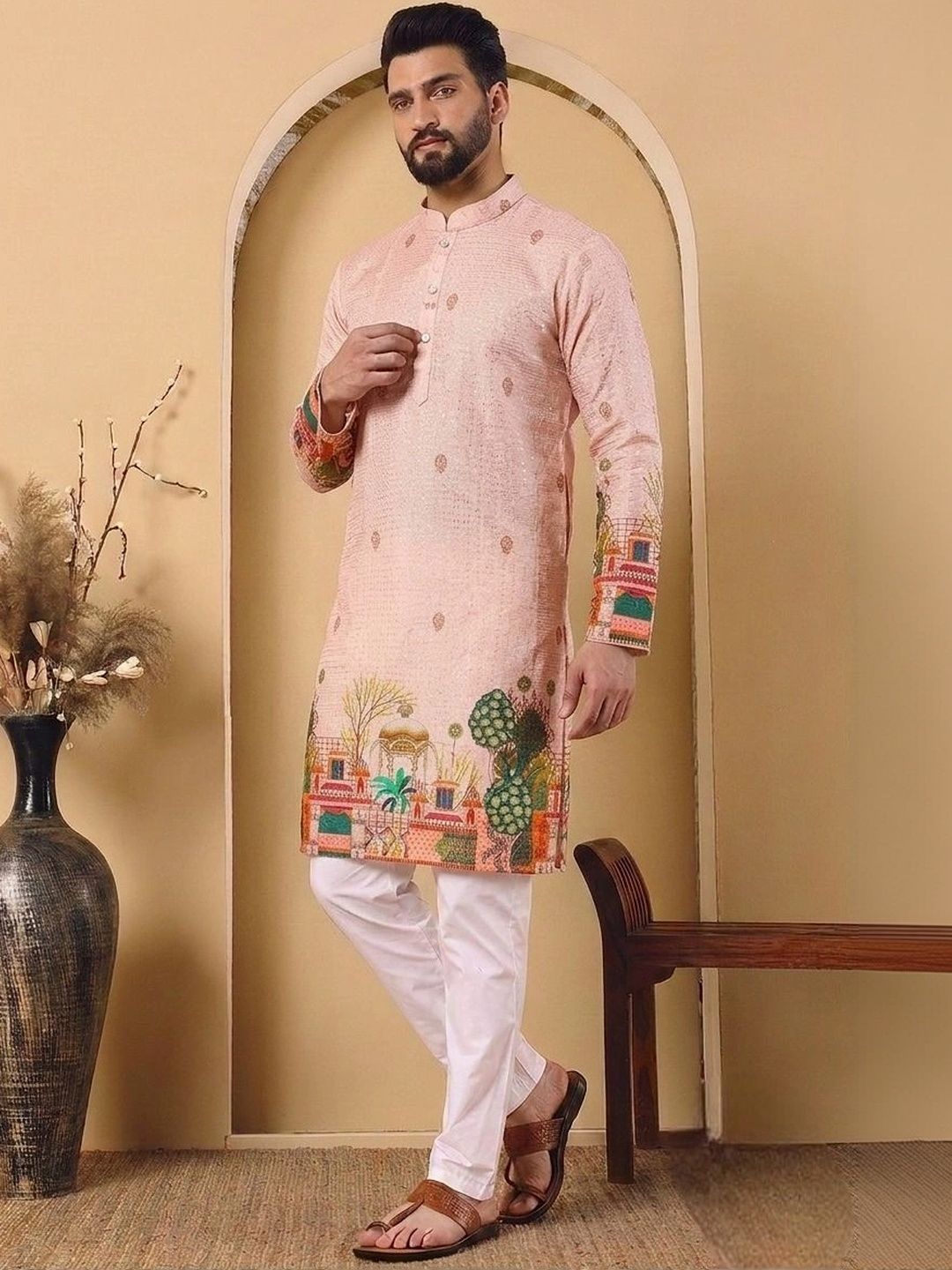 Shiv Leela Men Ethnic Motifs Embroidered Thread Work Kurta-picture-37