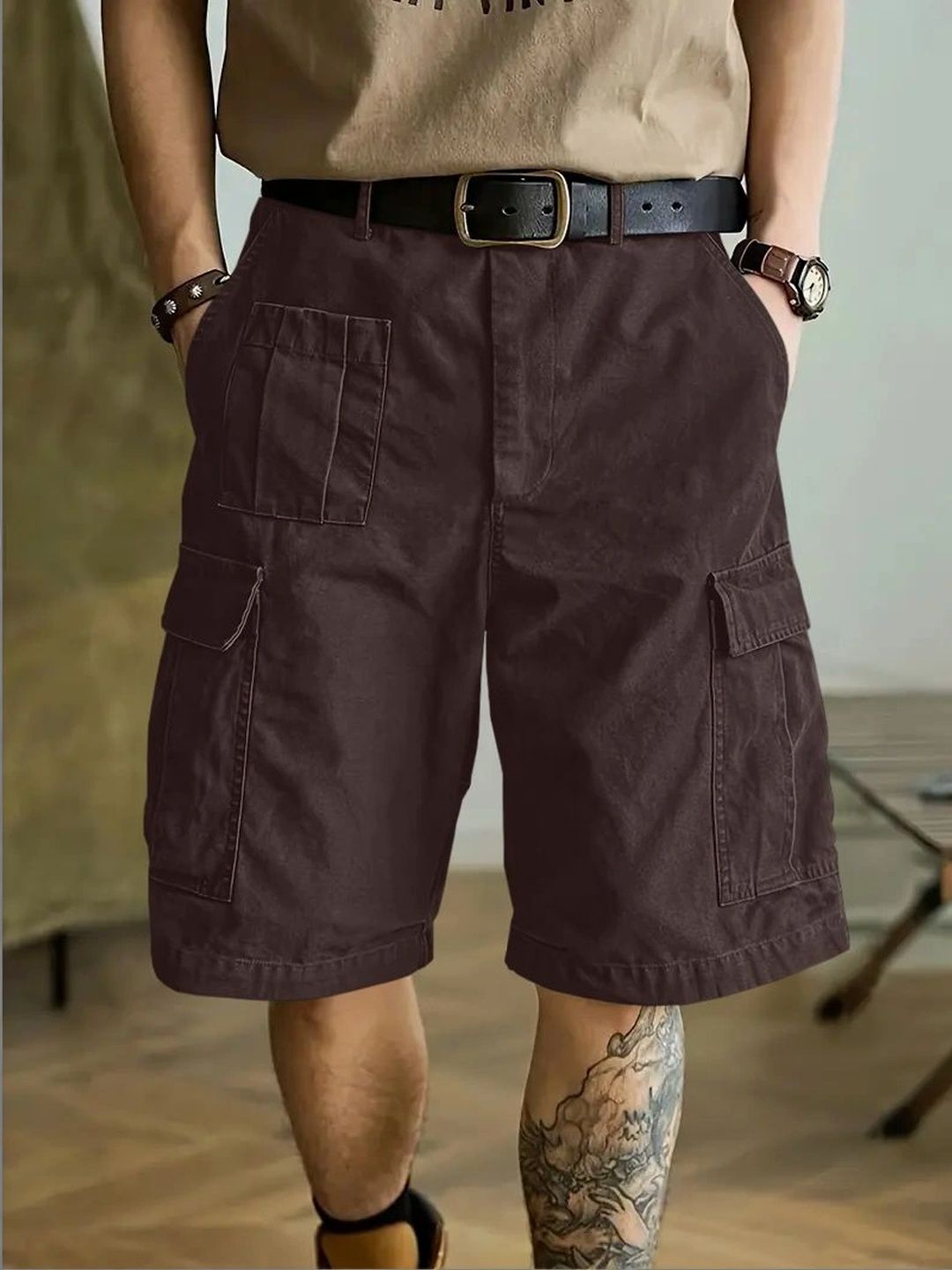 LERIYA FASHION Men High-Rise Cargo Shorts-picture-21