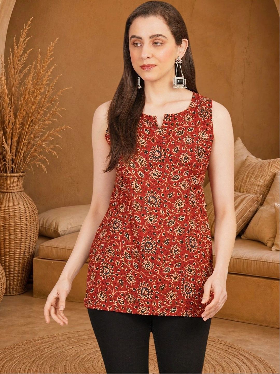 Anouk Rustic Botanical Printed Pure Cotton Blend Khadi Kurti-picture-13