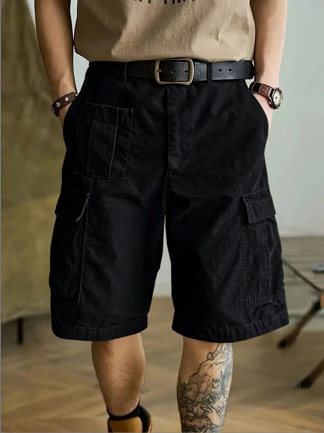 LERIYA FASHION Men High-Rise Cargo Shorts-picture-25