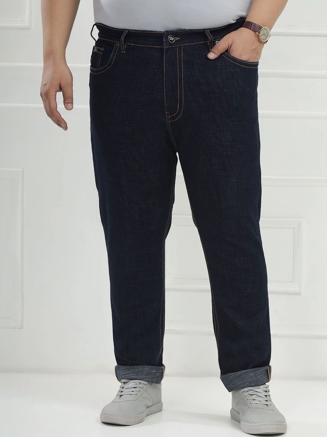John Pride Men Regular Fit Mid-Rise Cuffed Hem Stretchable Jeans-picture-28