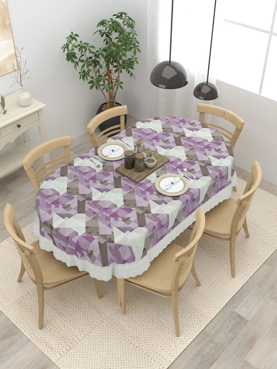 Aura Brown Geometric Printed Waterproof Oval 6-Seater Table Cover-image-28