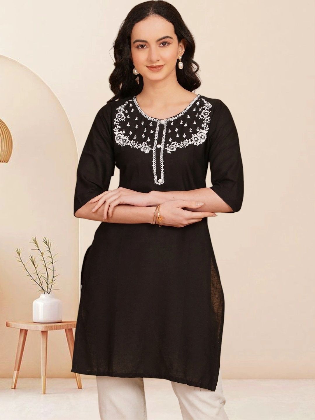 KALAMIR Ethnic Motifs Embroidered Thread Work Pure Cotton Blend Khadi Thread Work Kurti-picture-22
